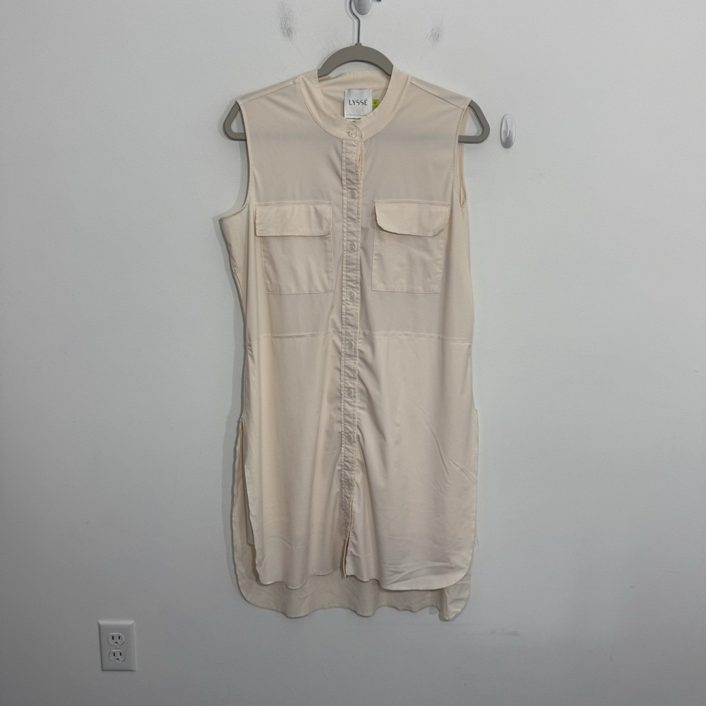 Lysse Womens Shirt Dress Medium Off White Sleeveless Minimalist Comfort Nylon